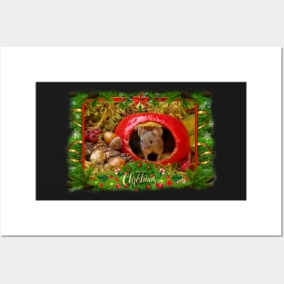 Christmas Mini Mouse in a log pile house Posters and Art